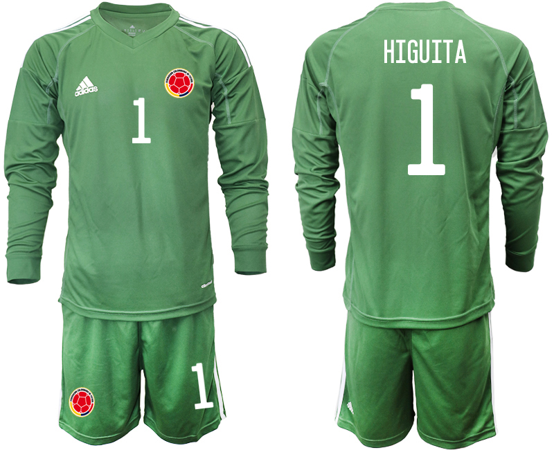 Men 2020-2021 Season National team Colombia goalkeeper Long sleeve green #1 Soccer Jersey1->colombia jersey->Soccer Country Jersey